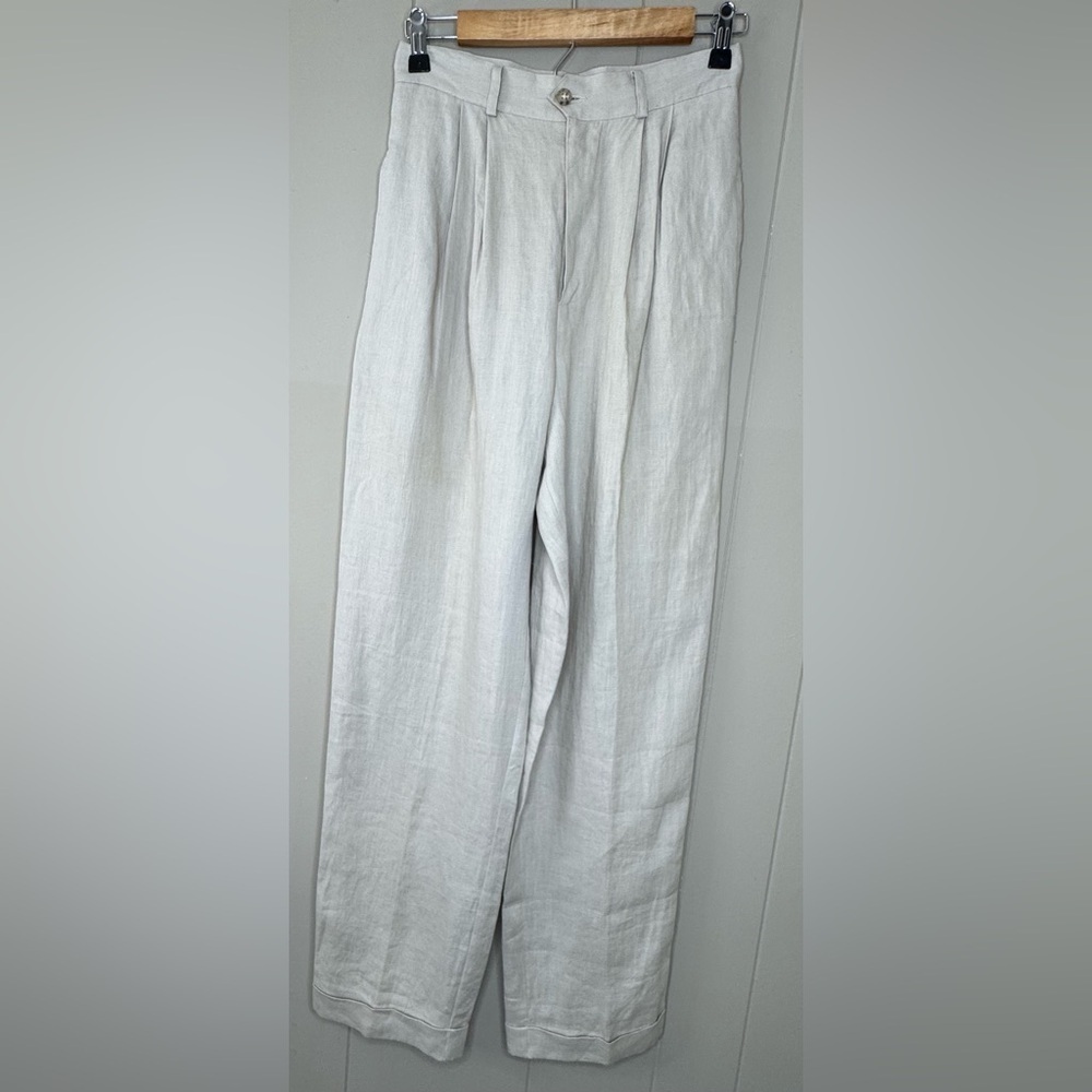 NWT late 1900’s VTG Banana Republic Tan Linen Pants Extra High Rise Waist 26*